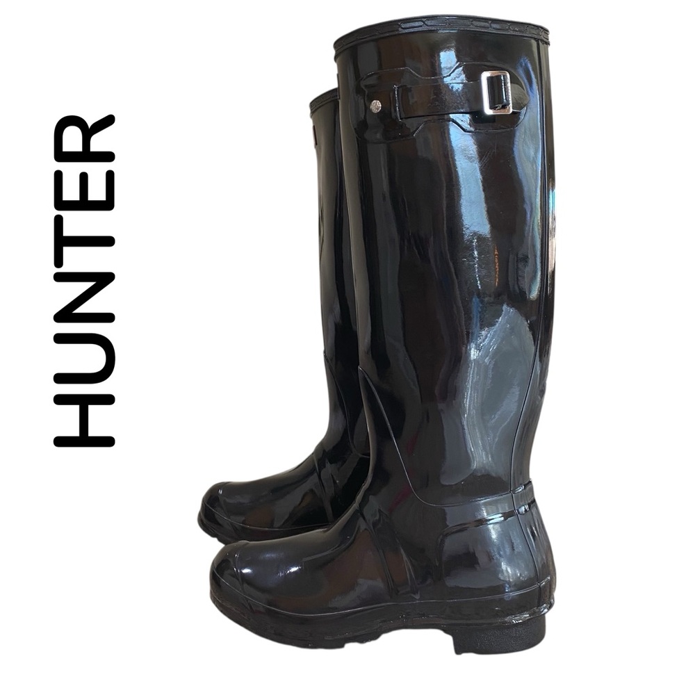 Hunter Original Glossy Black Knee-High Rain Boots US Size 9